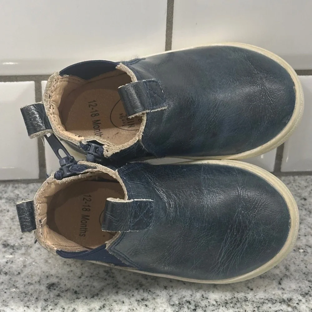 Little Penguin Kids 12-18‎ Months Chelsea Boots Navy Blue Leather Zip Up Classic